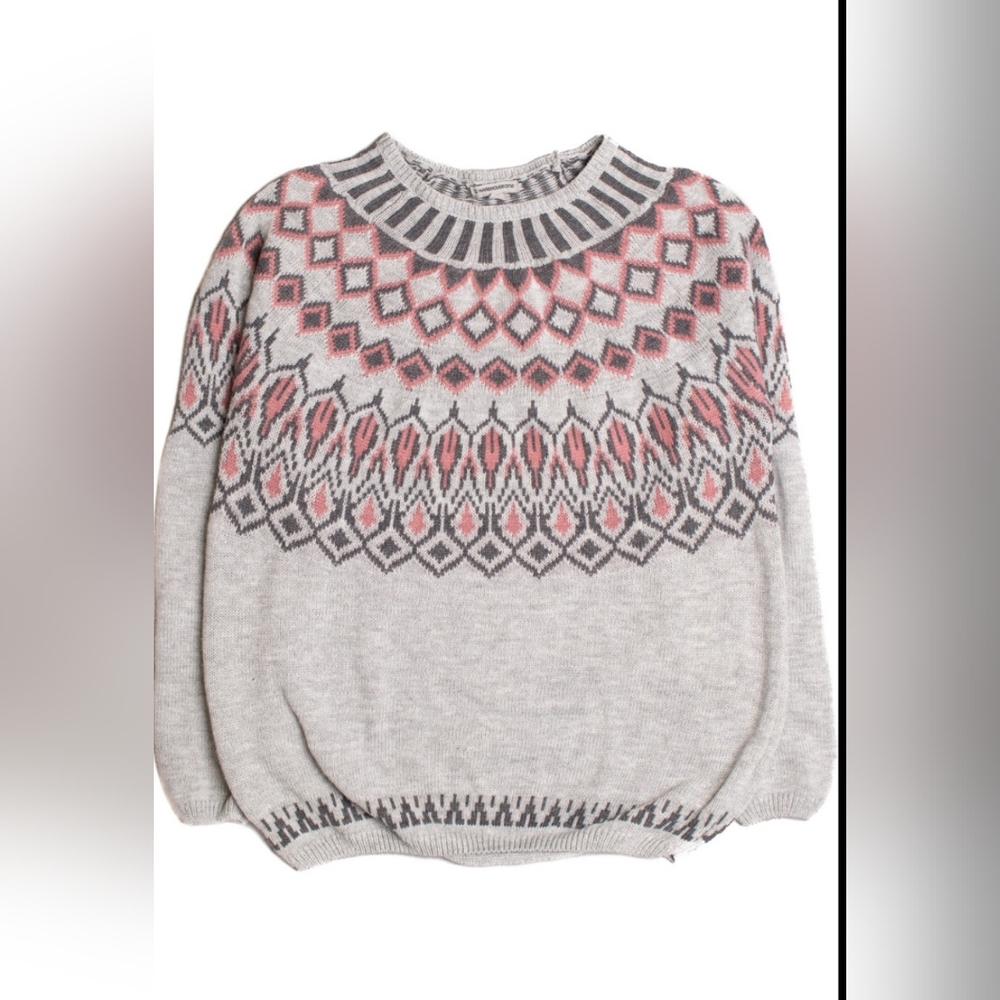 Warehouse One Wool Sweater Grey and Dark Pink